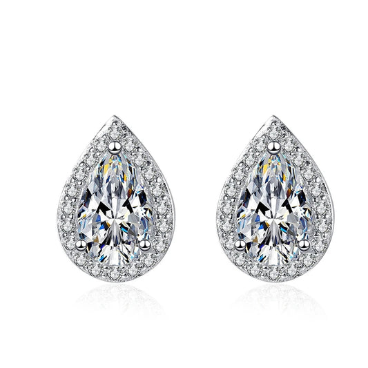 Acamar Pear Cut Moissanite Diamond Drop Halo Earrings