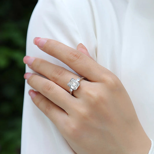 Nyx 4-Carat Emerald Cut Moissanite Diamond Trinity Ring