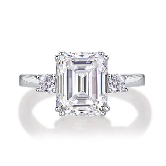 Nyx 4-Carat Emerald Cut Moissanite Diamond Trinity Ring