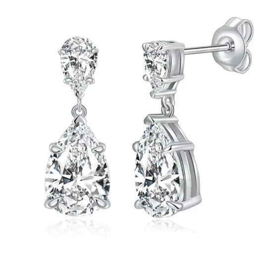 Alcor 7-Carat Pear Cut Moissanite Drop Earrings