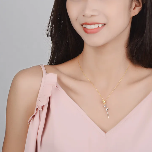 925 Sterling Silver 14K Gold Plated Retro Rose Romantic Necklace