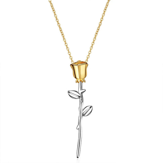 925 Sterling Silver 14K Gold Plated Retro Rose Romantic Necklace