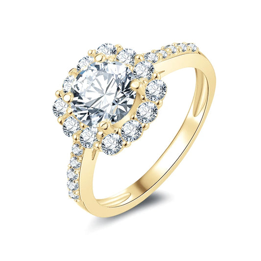 Flare Star 10K Gold Halo 1.2-Carat Pavé-Set Moissanite Diamond Ring