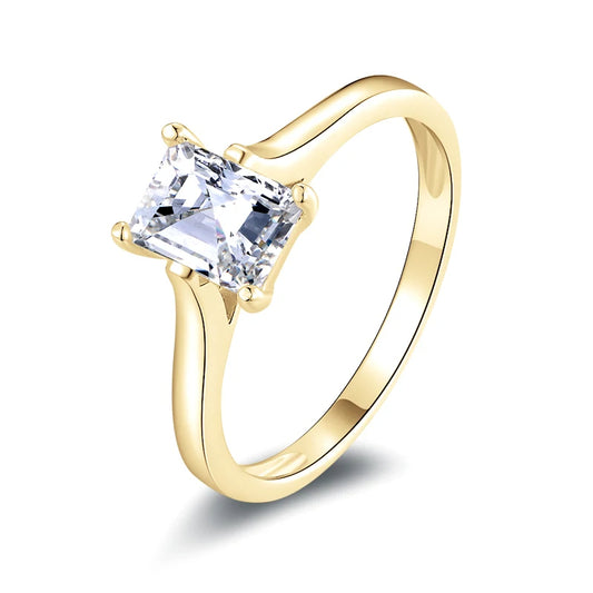 Jovian 1-Carat Emerald Cut Moissanite Diamond Solitaire Ring in 10K Pure Gold