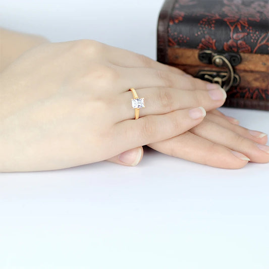 Jovian 1-Carat Emerald Cut Moissanite Diamond Solitaire Ring in 10K Pure Gold