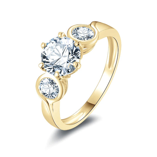 Pleione 10K Solid Gold Three-Stone Moissanite Diamond Ring for Women