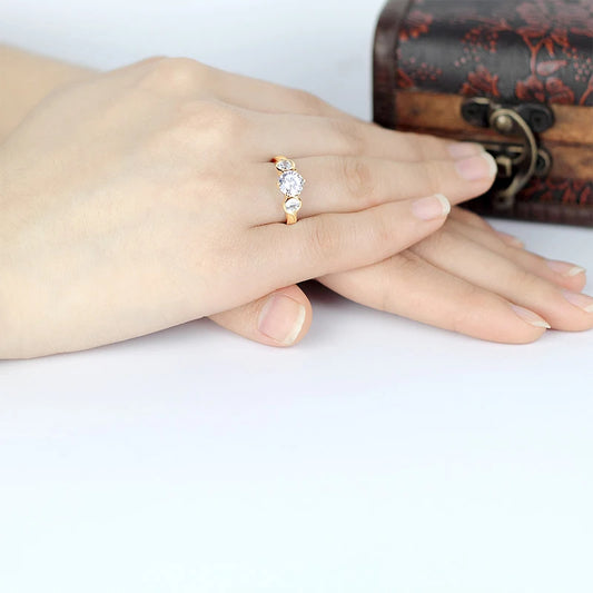 Pleione 10K Solid Gold Three-Stone Moissanite Diamond Ring for Women