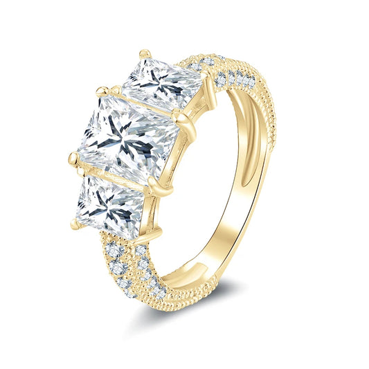 Pulsar Radiant Cut Three-Stone Moissanite Engagement Ring in 10K Pure Gold
