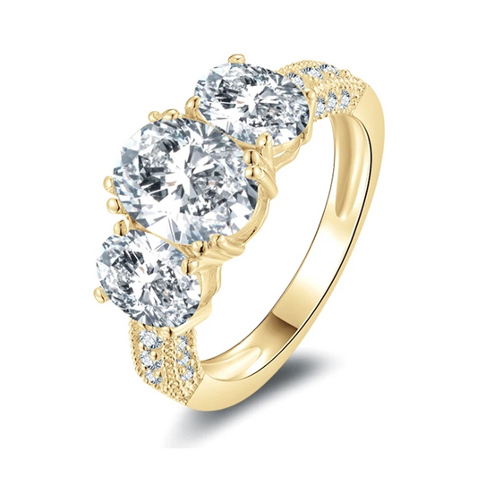 Ursa 2.0ct Oval Cut Moissanite Three-Stone Ring in 10K Solid Gold