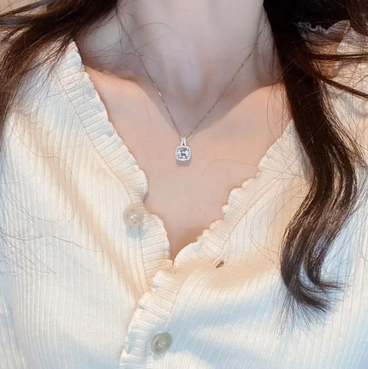 Brilliant Cut Halo Lab Simulated Diamond 925 Silver Necklace