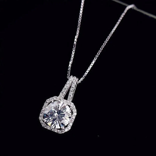 Brilliant Cut Halo Lab Simulated Diamond 925 Silver Necklace