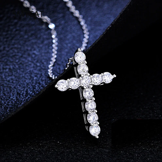 Free Gift Brilliant Cut Cross 925 Silver Necklace For Women