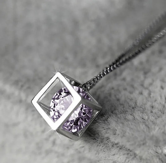 Brilliant Cut Lab Simulated Diamond 925 Sterling Silver Cube Pendant Necklace