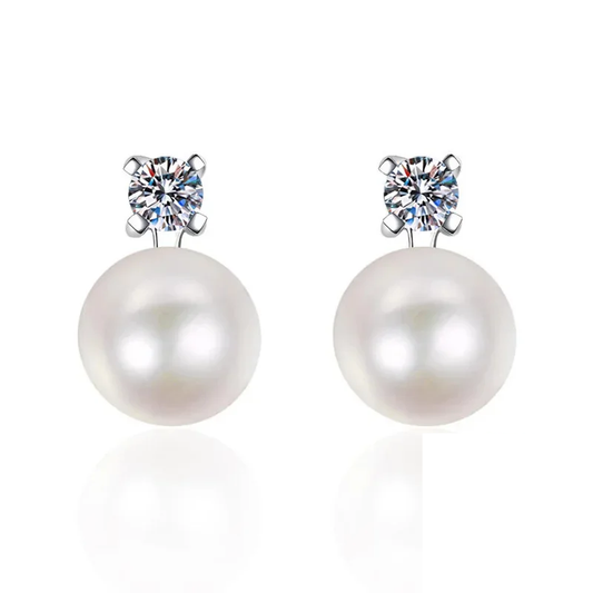 Natural Pearl Brilliant Cut High Carbon Diamond 925 Silver Earrings