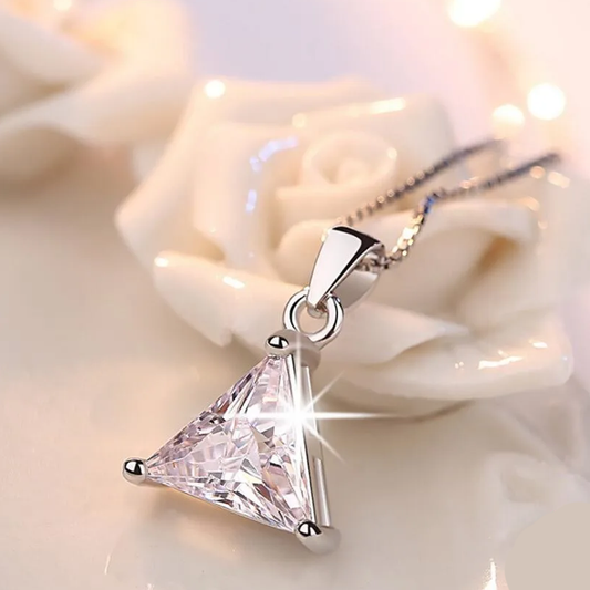 Triangle Cut Lab Diamond Pendant 925 Silver Necklace