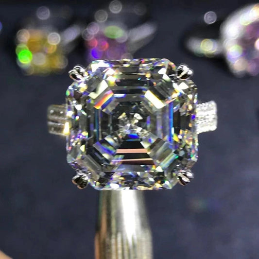 Giant Star 10-Carat Asscher Cut Moissanite Diamond Ring: Luxury and Elegance