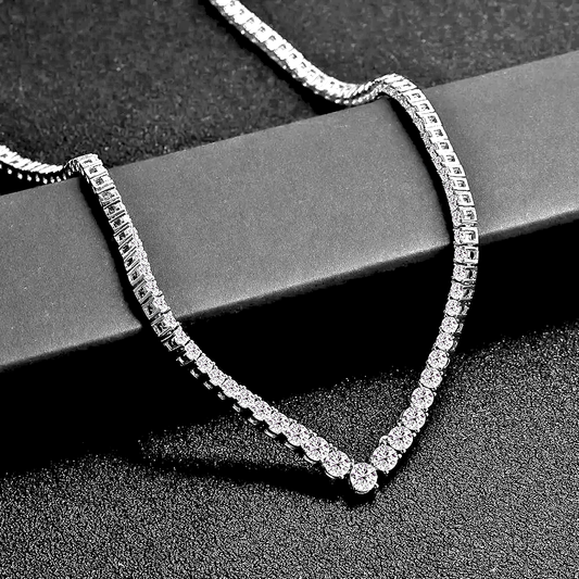 Isolde V-Shaped Gradient Moissanite Diamond Tassel Tennis Necklace
