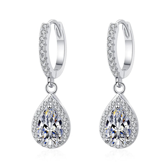 Acamar Pear Cut Moissanite Diamond Drop Halo Earrings