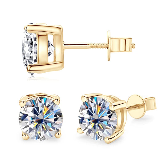 Sindri 10K Solid Gold Brilliant Cut Moissanite Diamond Stud Earrings