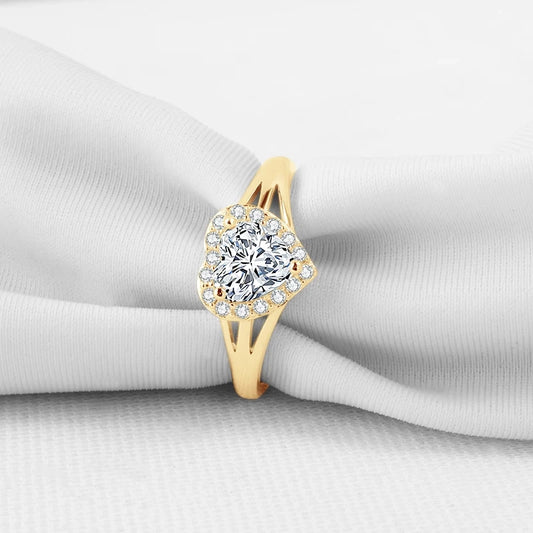 Achernar Heart-Cut Halo Gembellish™ Moissanite Diamond Ring in 10K Solid Gold