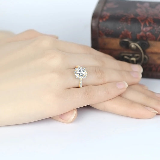 Flare Star 10K Gold Halo 1.2-Carat Pavé-Set Moissanite Diamond Ring