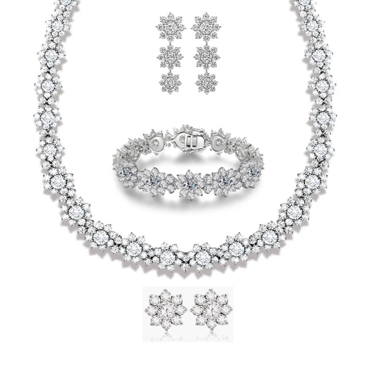 Milda Sunflower 61-Carat Gembellish™ Moissanite Set  in 18K White Gold Vermeil