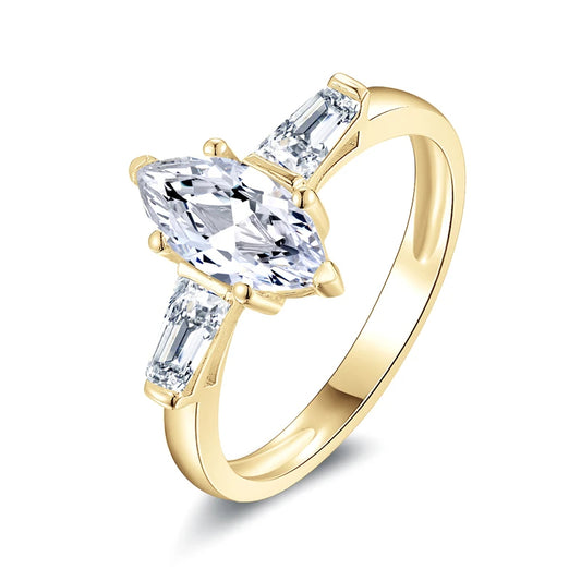 Regulus 10K Gold Marquise Cut Moissanite Three-Stone Engagement Ring