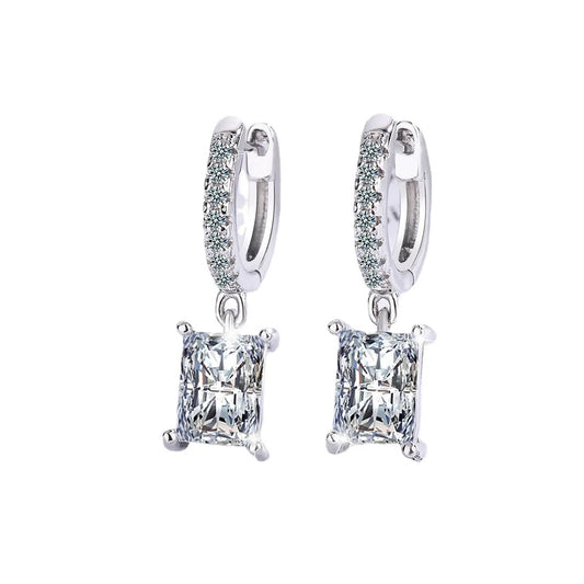 Radiant Cut High Carbon Diamonds 925 Silver Drop Earrings