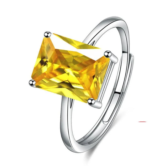 Radiant Cut High Carbon Diamond 925 Silver Resizable Ring