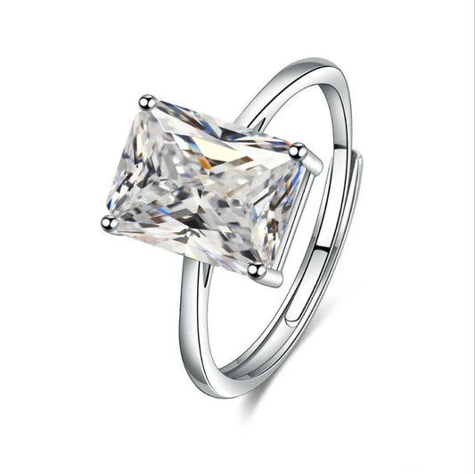 Radiant Cut High Carbon Diamond 925 Silver Resizable Ring